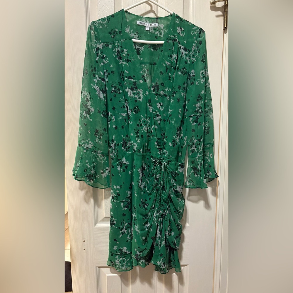 Veronica Beard Green Ruched Bell Sleeve Dress